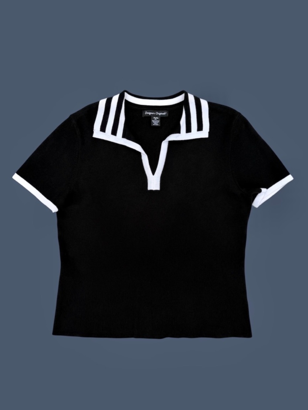 Designers Originals Black & White Polo Cotton Blend Sweater ~ Women’s PL